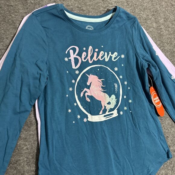 Wonder Nation Girl's Long Sleeve 2 Pack Print Unicorn Fox Print Purple Medium - Picture 3 of 7